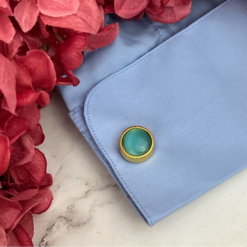 Elegant Round Caribbean Blue Aquamarine Cufflinks - Picture 12 of 16